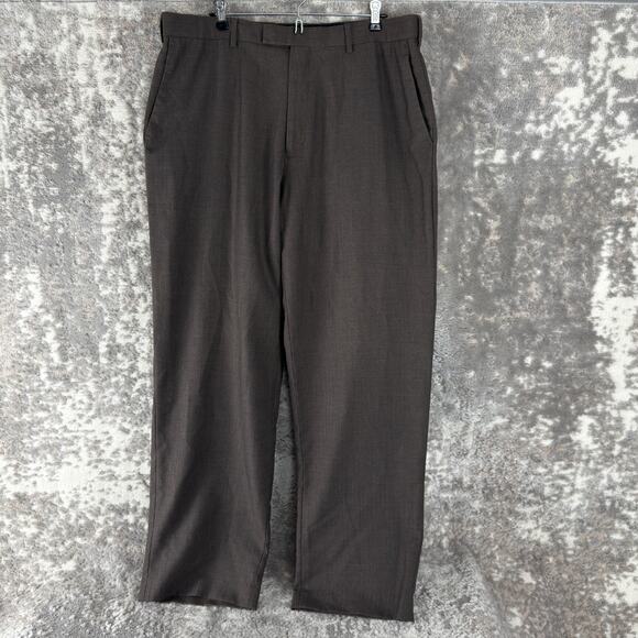 Perry Ellis Portfolio Size 38/32 Career Flat Front Pants Brown Button Zip - Picture 1 of 12